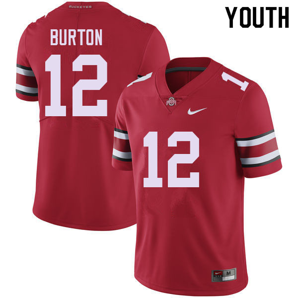 Ohio State Buckeyes Caleb Burton Youth #12 Red Authentic Stitched College Football Jersey